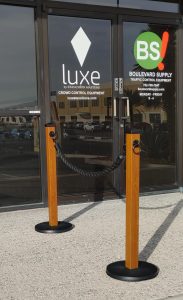 Golden Oak Post and Black VIP Rope Stanchions
