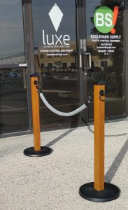 Golden Oak Post and Gray Rope Stanchions