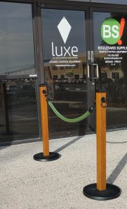 Golden Oak Post and Green Rope Stanchions