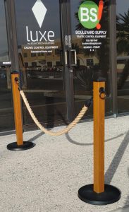 golden oak post and natural nautical rope stanchions