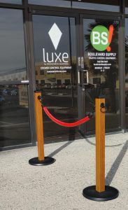 Golden Oak Post and Red Rope Stanchions