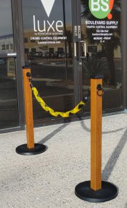 Golden Oak Post and Black and Yellow Rope Stanchions