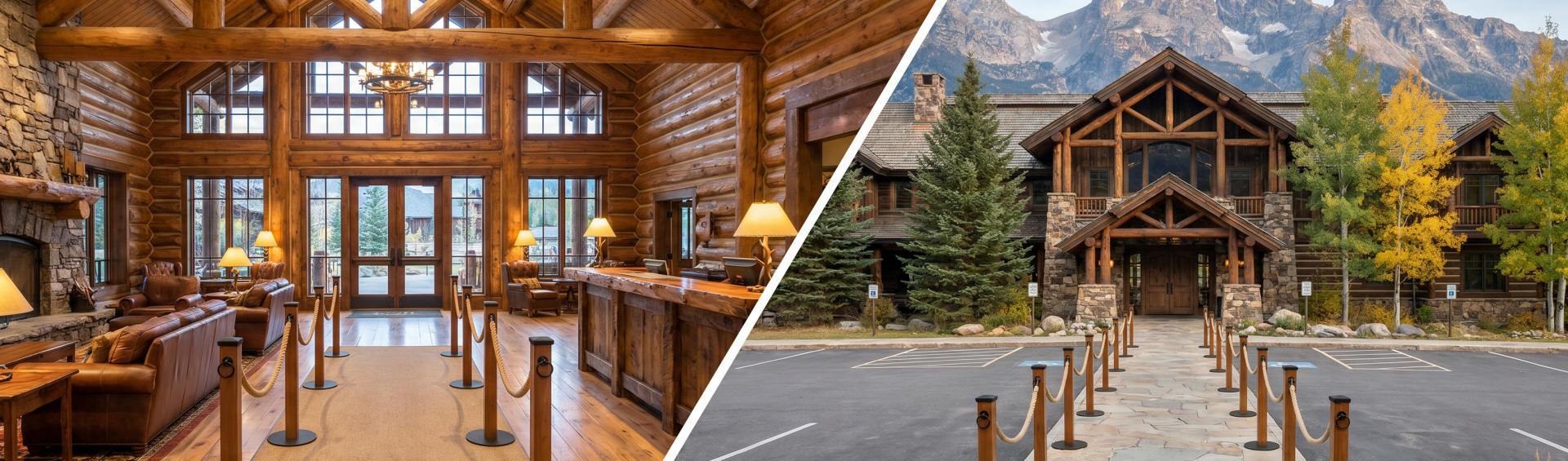 Stanchions For a Mountain Lodge Resort Faux Wood Stanchions and Rope For a Mountain Lodge Resort
