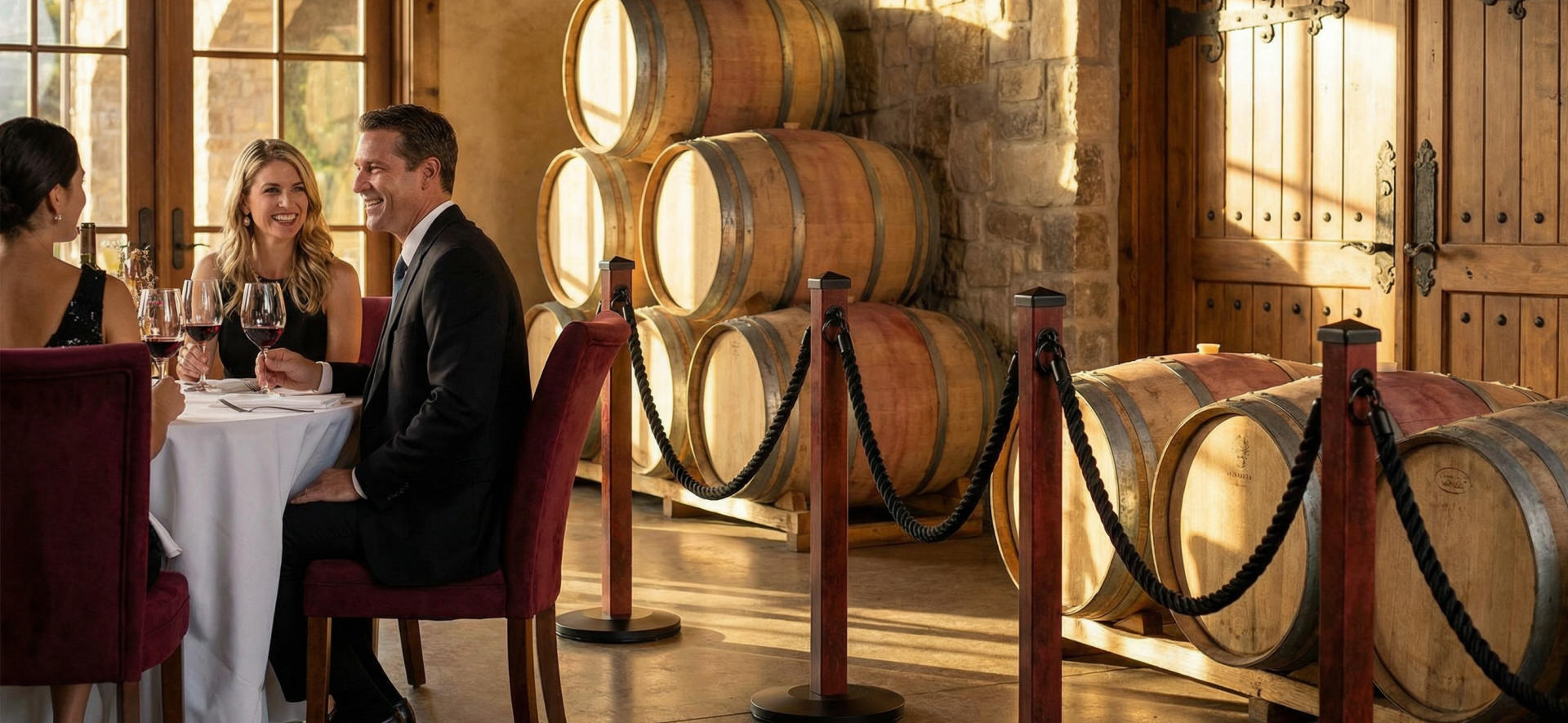 Premium dark red marble stanchions for upscale venues