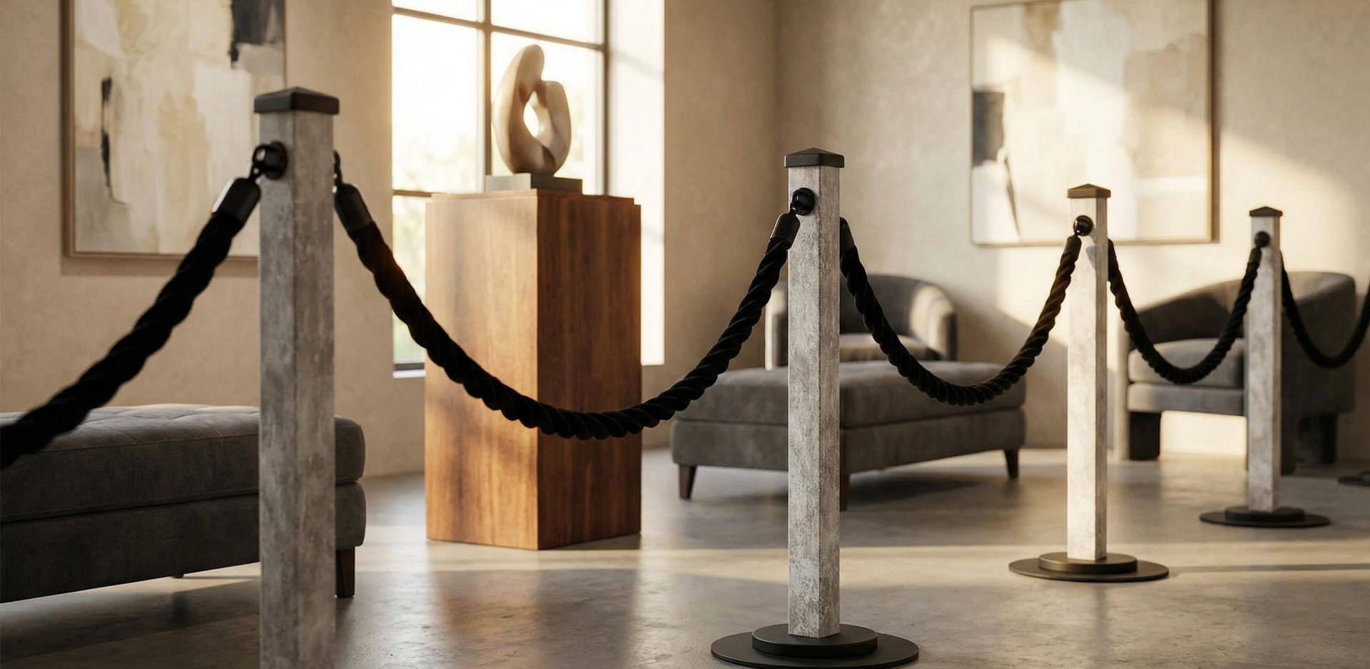 frosted gray and white marble stanchions