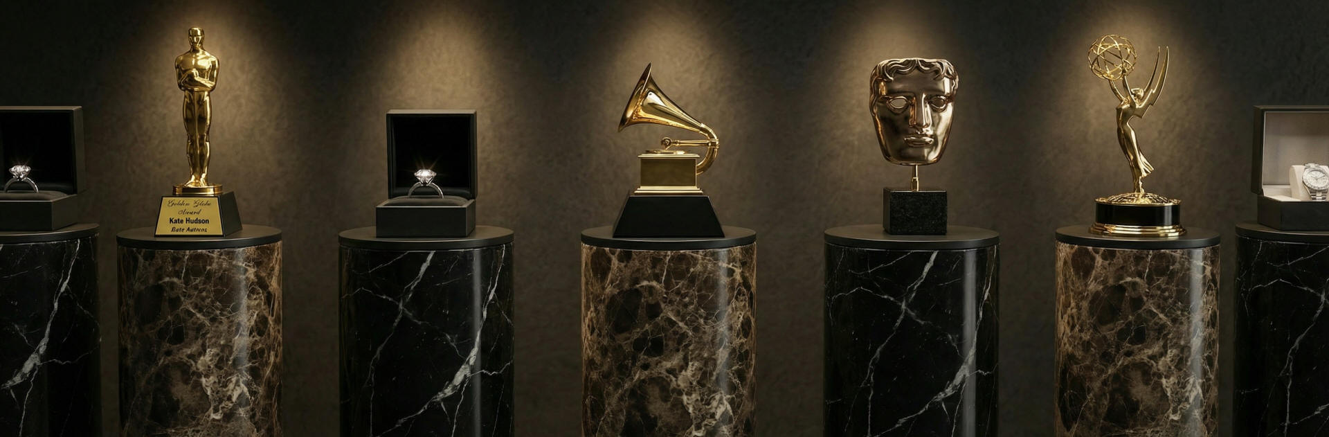 Round Brown Marble and Black Marble Display Pedestals