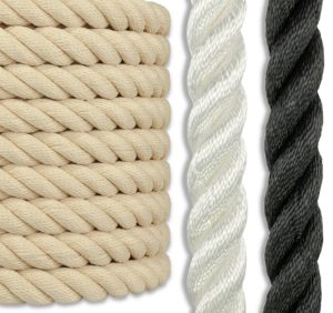 Black, White and Natural color 1.5" Twisted Polyester Rope